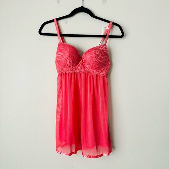 Daisy Fuentes pink push up lacy sheer mini night gown woman’s M - Picture 1 of 9